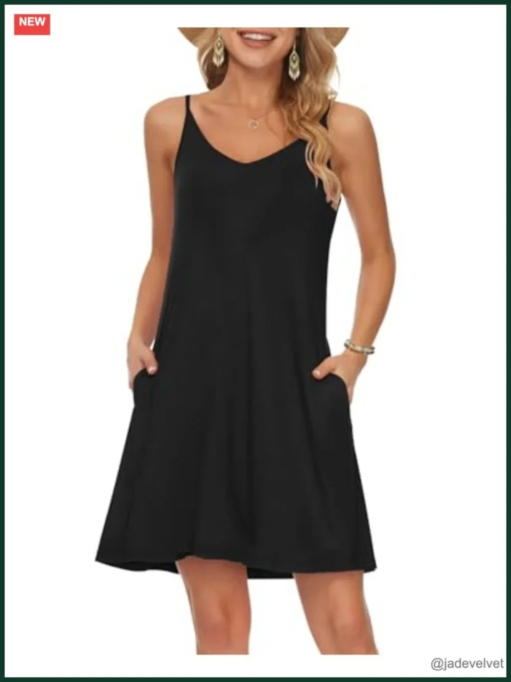 Women's Summer Spaghetti Strap Casual Beach Cover Up Dress with Pockets